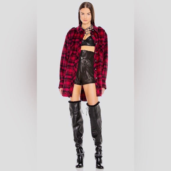 Red and Black London Plaid Shirt Jacket Mini Dress Dundas x